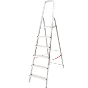   Festőlétra, StrendPro D6, 6 fokos, alumínium, 119 cm, ezüst, összecsukható, csúszásmentes kivitel