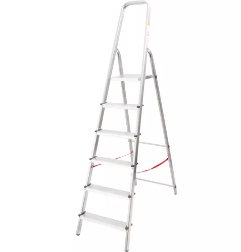 Festőlétra, StrendPro D6, 6 fokos, alumínium, 119 cm, ezüst, összecsukható, csúszásmentes kivitel