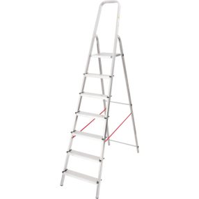   Festőlétra, StrendPro D7, 7 fokos, alumínium, 140 cm, ezüst, összecsukható, csúszásmentes kivitel