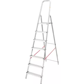   Festőlétra, StrendPro D7, 7 fokos, alumínium, 140 cm, ezüst, összecsukható, csúszásmentes kivitel