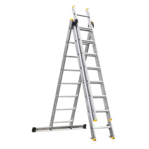 Multifunkciós létra, Strend Pro, 3 x 8 fokos, alumínium, 4,8 m, ezüst, csúszásgátlós többcélú kivitel