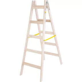   Kétrészes létra, Strend Pro, 2 x 5 fokos, fa, 160 cm, 150 kg teherbírás, kétoldalas kivitel, vödörtartó kampóval, horganyzott fém részek