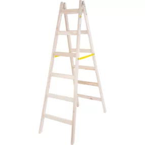   Kétrészes létra, Strend Pro, 2 x 6 fokos, fa, 190 cm, 150 kg teherbírás, kétoldalas kivitel, vödörtartó kampóval, horganyzott fém részek