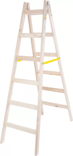 Kétrészes létra, Strend Pro, 2 x 6 fokos, fa, 190 cm, 150 kg teherbírás, kétoldalas kivitel, vödörtartó kampóval, horganyzott fém részek