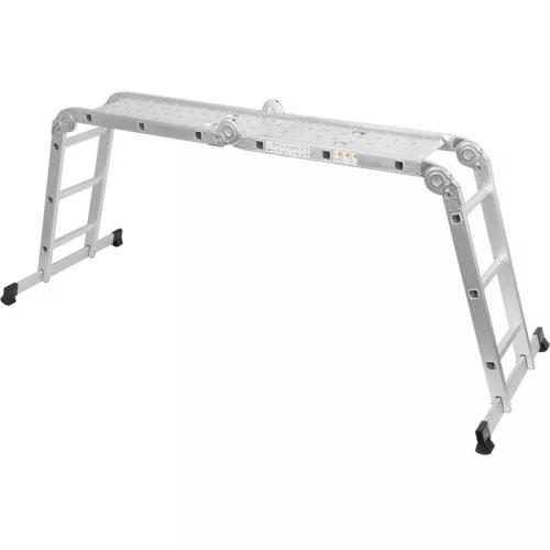 Multifunkciós létra, Strend Pro ML103, 4x3 fokos, 460 cm, ezüst, alumínium, többcélú, önzáró csuklós, stabilizátoros