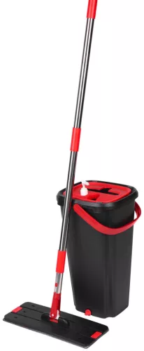 Felmosó szett, MagicHome QuickShine, 8 l, lapos, 360°-ban forgó fej, facsaró vödörrel, nedves és száraz tisztításhoz, 2 db mopfej