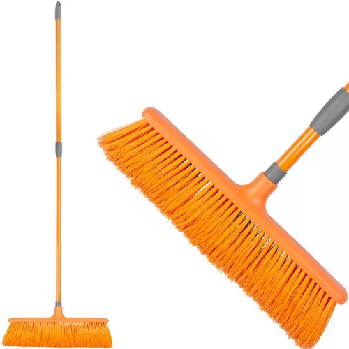 Kerti seprű, Strend Pro Garden, narancssárga, 40 cm, 88–142 cm teleszkópos nyél, hajlított műanyag sörték, extra erős
