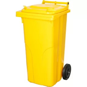   Műanyag hulladéktároló, szelektív kültéri kuka, Extra erős, UV-álló, kerékkel, nyitható tetővel - 120 l sárga