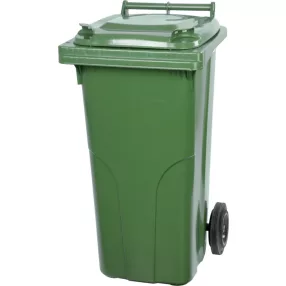   Műanyag hulladéktároló, szelektív kültéri kuka, Extra erős, UV-álló, kerékkel, nyitható tetővel - 120 l zöld