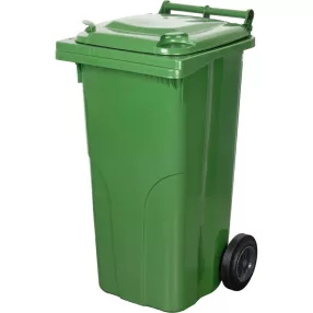   Műanyag hulladéktároló, szelektív kültéri kuka, Extra erős, UV-álló, kerékkel, nyitható tetővel - 120 l zöld