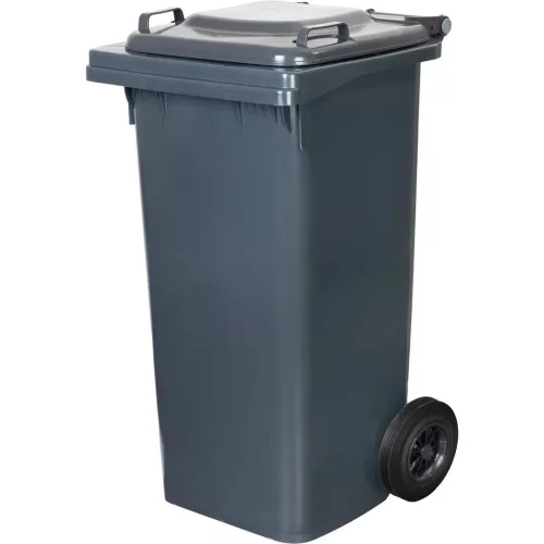 Műanyag hulladéktároló kültéri kuka, Extra erős, UV-álló, kerékkel, nyitható tetővel, Strend Pro- 120 l szürke