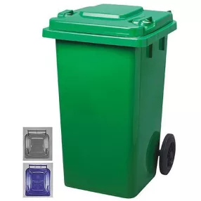   Műanyag hulladéktároló, kommunális kültéri kuka, Extra erős, UV-álló, kerékkel, nyitható tetővel, Strend Pro GB4 - 240 l fekete