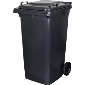   Műanyag hulladéktároló, kommunális kültéri kuka, Extra erős, UV-álló, kerékkel, nyitható tetővel, Strend Pro GB4 - 240 l fekete