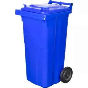   Műanyag hulladéktároló, szelektív kültéri kuka, Extra erős, UV-álló, kerékkel, nyitható tetővel - 120 l kék