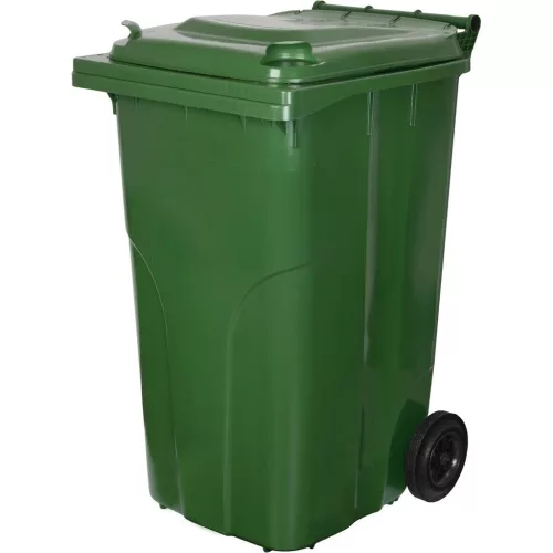 Műanyag hulladéktároló, szelektív kültéri kuka, Extra erős, UV-álló, kerékkel, nyitható tetővel - 240 l zöld