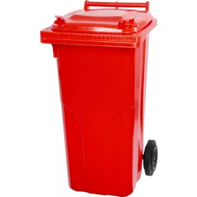   Műanyag hulladéktároló, szelektív kültéri kuka, Extra erős, UV-álló, kerékkel, nyitható tetővel - 120 l piros