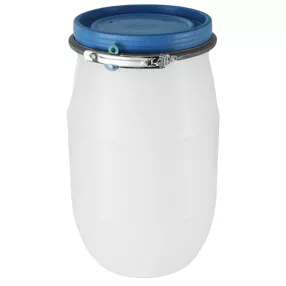   Élelmiszeripari hordó, Strend Pro Garden Pannon Fermet, fehér/kék, 30 l, nyílás átmérő: 25 cm, abroncsos fedél, HDPE műanyag