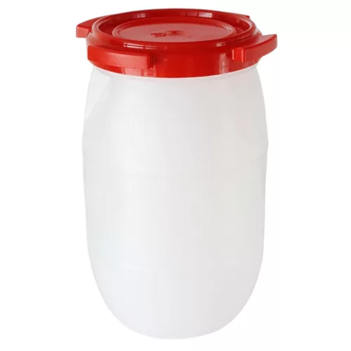 Élelmiszeripari hordó, Strend Pro Garden Pannon Fermet, fehér/piros, 60 l, nyílás átmérő: 25 cm, menetes fedél, HDPE műanyag