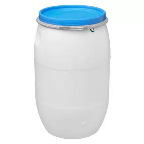   Élelmiszeripari hordó, Strend Pro Garden Pannon Fermet, fehér/világoskék, 120 l, nyílás átmérő: 39,5 cm, abroncsos fedél, HDPE műanyag