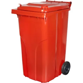   Műanyag hulladéktároló, szelektív kültéri kuka, Extra erős, UV-álló, kerékkel, nyitható tetővel - 240 l piros