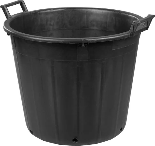 Műanyag virágcserép, Ics P134044, fekete, átmérő: 44 cm, magasság: 35 cm, perforált alj, 32 l, kerek, 2 fogantyúval