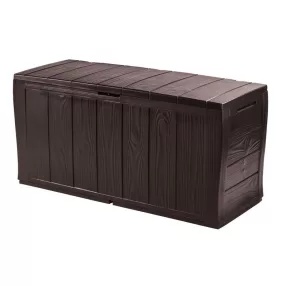   Kerti tárolóláda, Keter Sherwood, 270 l, barna, 117 x 45 x 57,5 cm, időjárásálló, faerezetes hatású, 200 kg teherbírás, ülőhelyként használható