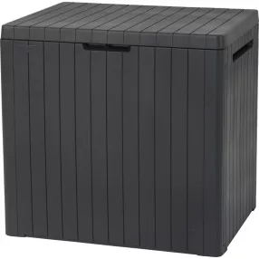   Kerti tárolóláda, Keter City Storage Box, 113 l, antracit, műanyag, UV-álló, időjárásálló, asztalként használható, szerszámmentes összeszerelés