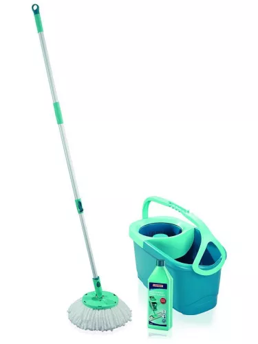 Felmosó szett, Leifheit 55414 Rotation Disc Mop Ergo + Power cleaner, vödörrel, centrifugális csavarás, 360°-os csukló, kíméletes fapadlóra