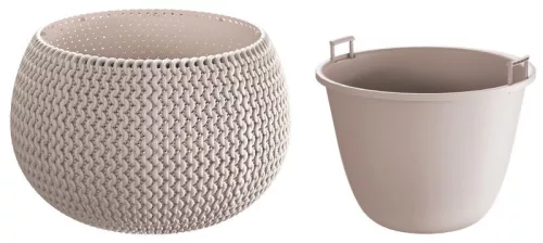 Műanyag virágcserép, Prosperplast Splofy Bowl, mokka, átmérő: 29 cm, magasság: 19,5 cm, tál alakú, betéttel, 3,9 l, kerek