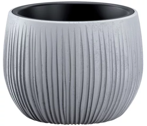 Műanyag virágcserép, Prosperplast Beton Bowl, szürke, átmérő: 18 cm, magasság: 14 cm, bordázott, betonhatású, kerek