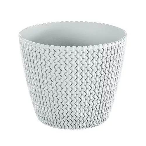 Műanyag virágcserép, Prosperplast Splofy, fehér, átmérő: 29,5 cm, magasság: 24,9 cm, kötött mintázat, 11,5 l, kerek
