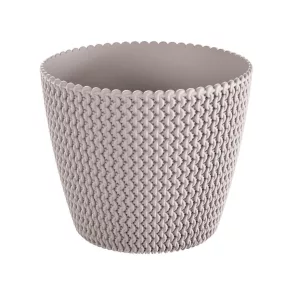   Műanyag virágcserép, Prosperplast Splofy, mokka, átmérő: 29,5 cm, magasság: 24,9 cm, kötött mintázat, 11,5 l, kerek