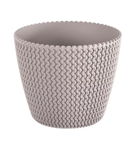 Műanyag virágcserép, Prosperplast Splofy, mokka, átmérő: 29,5 cm, magasság: 24,9 cm, kötött mintázat, 11,5 l, kerek