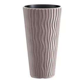   Műanyag virágcserép, Prosperplast Sandy Slim 400, mokka, átmérő: 39 cm, magasság: 70,8 cm, betéttel, 18 / 45 l, hullámmintás, kerek