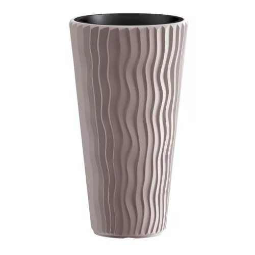 Műanyag virágcserép, Prosperplast Sandy Slim 400, mokka, átmérő: 39 cm, magasság: 70,8 cm, betéttel, 18 / 45 l, hullámmintás, kerek