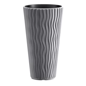   Műanyag virágcserép, Prosperplast Sandy Slim 400, szürke, átmérő: 39 cm, betéttel, 15 / 54 l, hullámmintás, kerek
