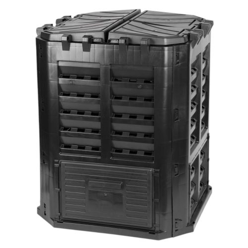Komposztáló, Qbrick Patrol Eco Multi, fekete, 360 l, 68,9 x 68,9 x 83,9 cm, fedeles, alsó ürítőajtóval, egyszerű összeszerelés