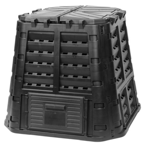 Komposztáló, Qbrick Patrol Eco Multi, fekete, 480 l, 93,3 x 93,3 x 80 cm, fedeles, alsóürítőajtóval, egyszerű össszeszerelés