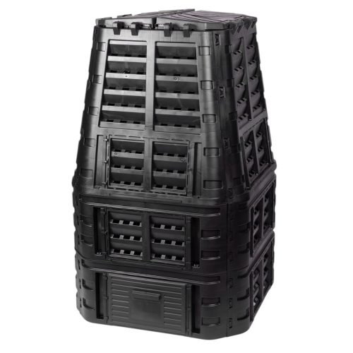 Komposztáló, Qbrick Patrol Eco Multi, fekete, 1000 l, 93,3 x 93,3 x 146 cm, fedeles, alsó ürítőajtóval, egyszerű össszeszerelés