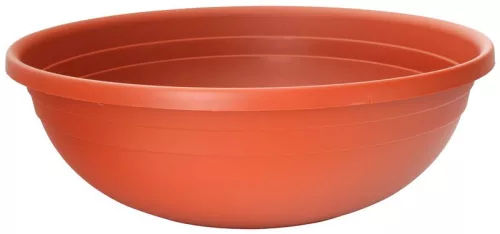 Műanyag virágcserép, Ics Clivia, terrakotta, átmérő: 50 cm, magasság: 16 cm, tál alakú, 18 l, kerek