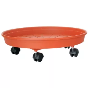   Virágcserép alátét, Ics Margherita, terrakotta, átmérő: 35 cm, 6 cm magas perem, műanyag, 4 db forgó kerék, kerek