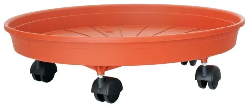 Virágcserép alátét, Ics Margherita, terrakotta, átmérő: 45 cm, 7 cm magas perem, műanyag, 4 db forgó kerék, kerek
