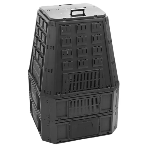 Komposztáló, Prosperplast, Evoblack, fekete, 850 l, 91 x 90 x 134,5 cm, felső fogantyúval, alsó ürítőajtóval, egyszerű összeszerelés