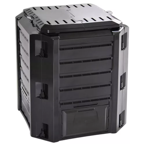 Komposztáló, Prosperplast, Compogreeen, fekete, 380 l, 71,9 x 71,9 x 82,6 cm, állatbiztos, fedeles, alsóürítő ajtóval, egyszerű összeszerelés