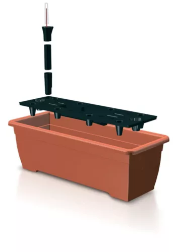 Műanyag virágláda, Prosperplast ISBT5CAN, terrakotta, 50 x 19 cm, magasság:  16 cm, alátéttel, 7,5 l, öntözőrendszerrel