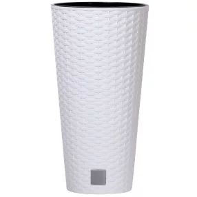   Rattan virágcserép, Prosperplast Rato Tubus 250, fehér, átmérő: 25 cm, magasság: 47,6 cm, betéttel, 9 / 15,5 l, rattan hatású, kerek