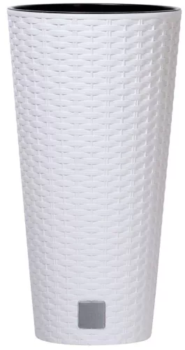 Rattan virágcserép, Prosperplast Rato Tubus 250, fehér, átmérő: 25 cm, magasság: 47,6 cm, betéttel, 9 / 15,5 l, rattan hatású, kerek