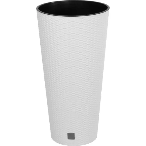 Rattan virágcserép, Prosperplast Rato Tubus 400, fehér, átmérő: 40 cm, magasság: 76,3 cm, betéttel, 35 / 64 l, rattan hatású, kerek
