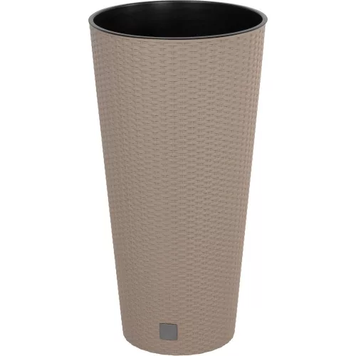 Rattan virágcserép, Prosperplast Rato Tubus 400, mokka, átmérő: 40 cm, magasság: 76,3 cm, betéttel, 35 / 64 l, rattan hatású, kerek