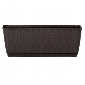   Rattan virágláda, Prosperplast Ratolla P, barna, 49,2 x 17,2 cm, magasság: 17,4 cm, alátéttel, 12 l, rattan hatású